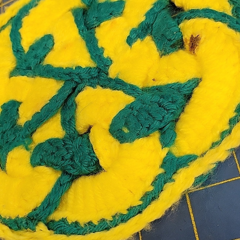 Vintsgr Handmade Yellow Teal Green Crochet Heating Pad Potholder 7" - Picture 2 of 4